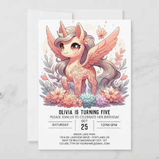 Custom Cartoon Unicorn Digital Geburtstag Einladung