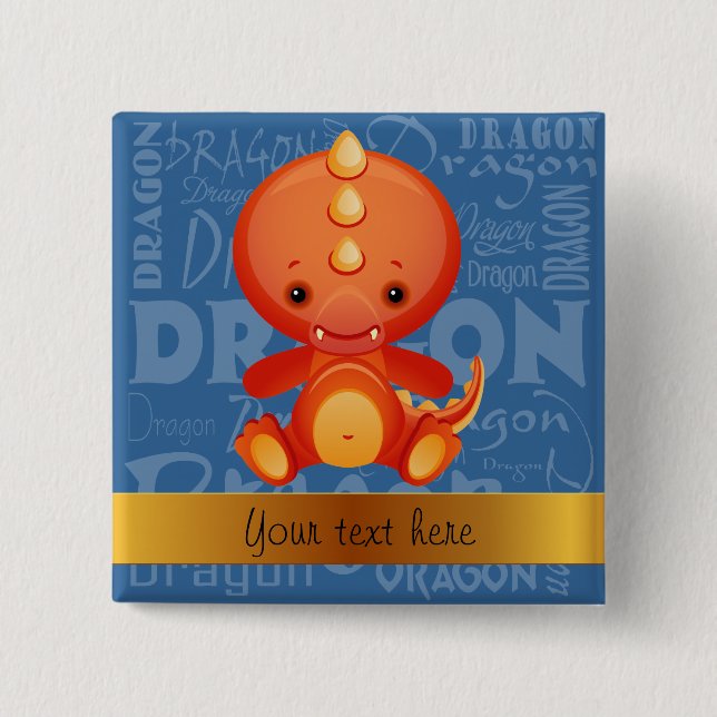 Custom Cartoon Year of the Dragon Word Art Button (Vorderseite)