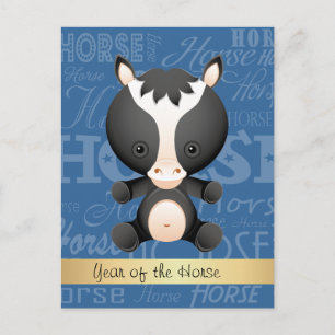 Custom Cartoon Year of the Horse Word Art Feiertagspostkarte