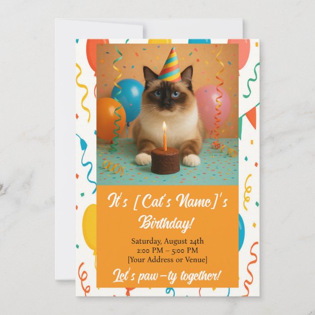 Custom Cat Birthday Party Invitation Einladung (Vorderseite)