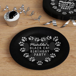 Custom Cat Birthday Party Paw Print Heft Black Pappteller