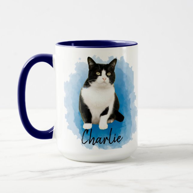 Custom Cat Foto Name Kitty Lovers Eigentümer Mama  Tasse (Links)