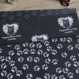 Custom Cat Foto Paw Print Pen Geburtstag Schwarz Geschenkpapier Set