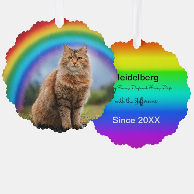 Custom Cat on Rainbow  Ornament Karte (Vorderseite/Rückseite)