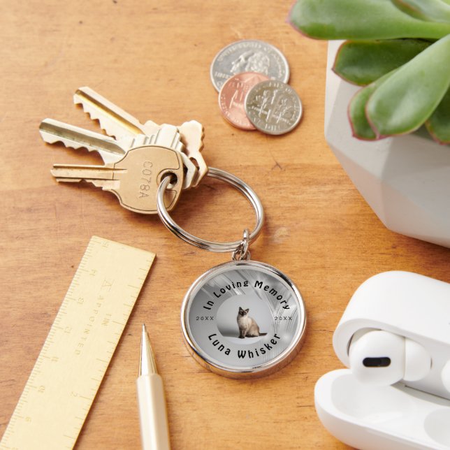 Custom Cat Photo Circle Frame Design Schlüsselanhänger (Schreibtisch)