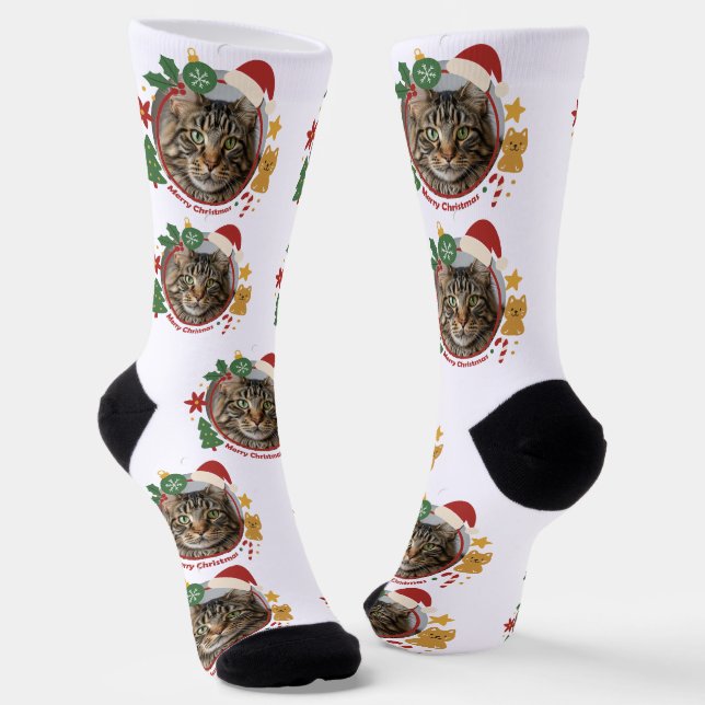 Custom Cat PhotoPattern Christmas Gift Socks  Socken (Gewinkelt)