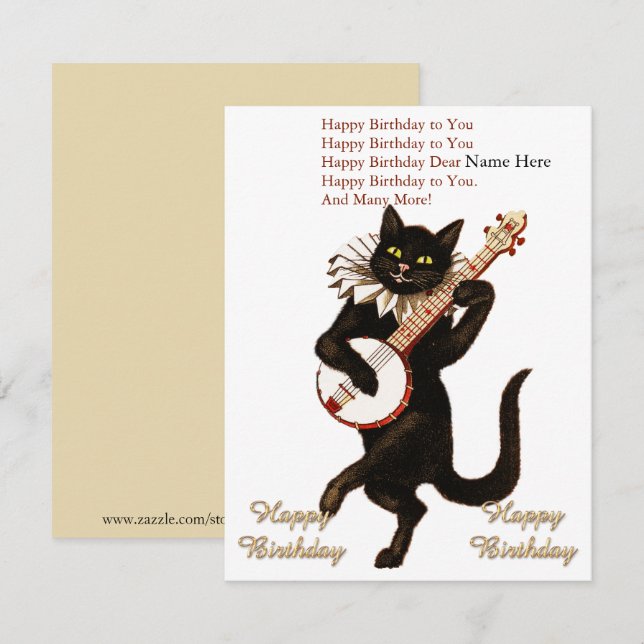 Custom Cat Playing eine Gitarre Happy Birthday Car Dankeskarte (Vorne/Hinten)