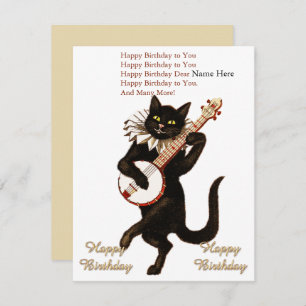 Custom Cat Playing eine Gitarre Happy Birthday Car Dankeskarte