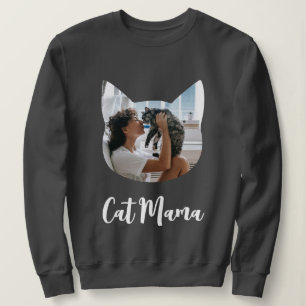Custom Cat Shaped Foto Cat Lover Cat Mama Script Sweatshirt