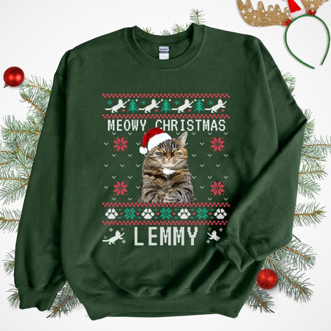 Custom Cat Ugly Christmas Sweatshirt with Photo (Von Creator hochgeladen)