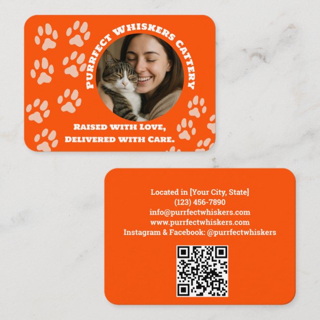 Custom Cattery Business Card – Orange  Visitenkarte (Vorne/Hinten)