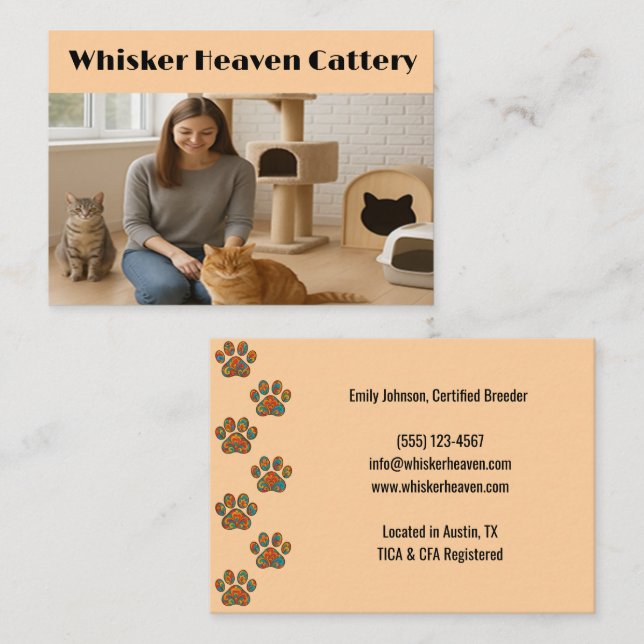 Custom Cattery Business Card with Photo  Visitenkarte (Vorne/Hinten)