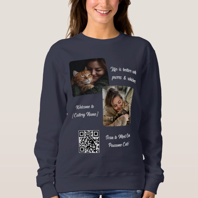 Custom Cattery Sweatshirt Fügen Sie Ihr Foto & QR  (Vorderseite)