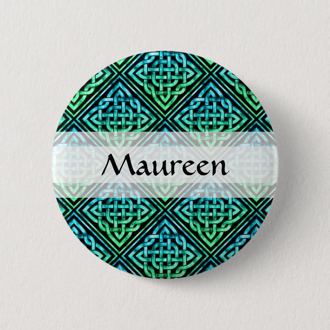 Custom Celtic Knot - Diamond Tile Blue Green Button (Vorderseite)