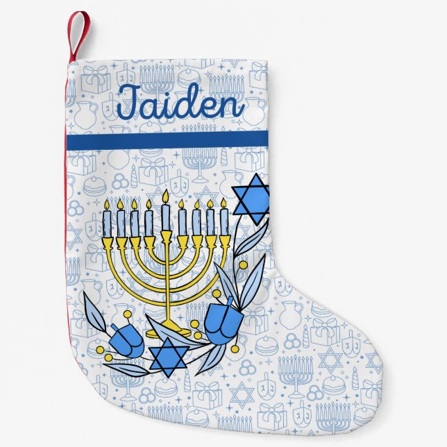 Custom Chanukkah Dreidel Candles Hanukkah Blue Kleiner Weihnachtsstrumpf (Vorderseite)