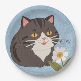 Custom Charming Cute Gray Cat & Chamomile FLower Pappteller