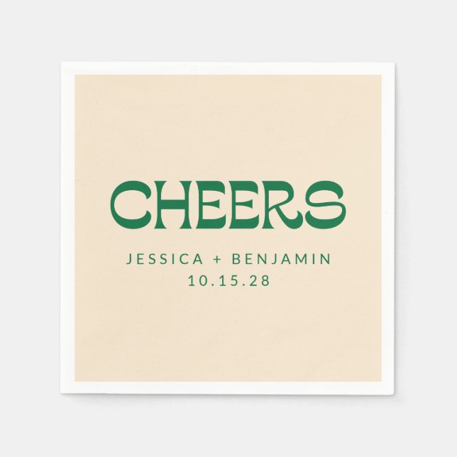 Custom Cheers Green Art Deco Chic Moderne Hochzeit Serviette (Vorderseite)