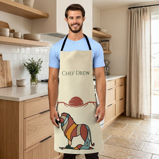 Custom Chef Name Lion Boho Mid Century BBQ Gift Schürze (Custom Chef Name Lion Boho Mid Century BBQ Gift Apron)
