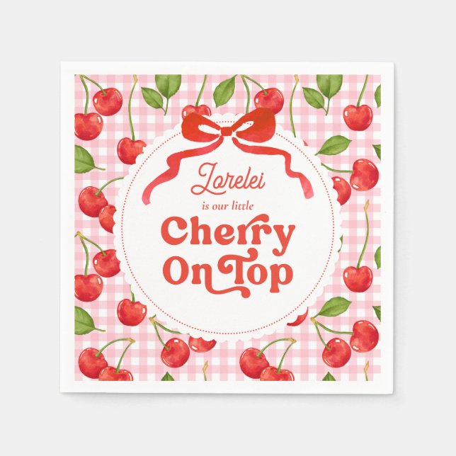 Custom Cherry auf Top Birthday Napkins Serviette (Vorderseite)