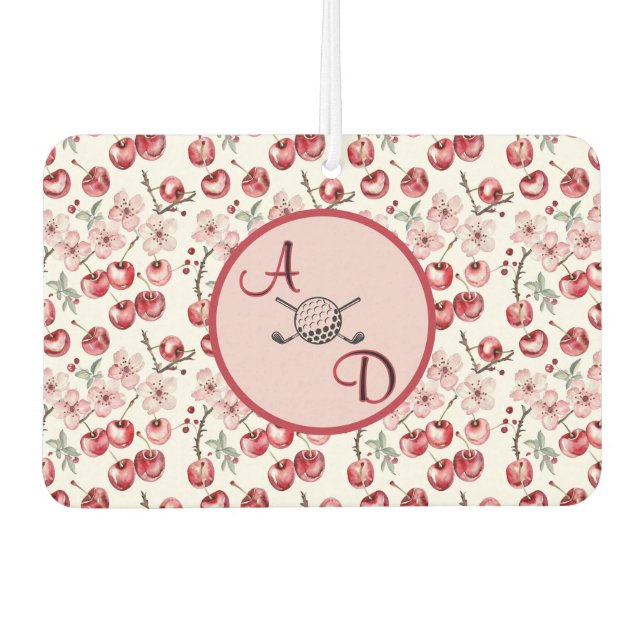 Custom Cherry Blossom Pink Golf Monogram Autolufterfrischer (Vorderseite)