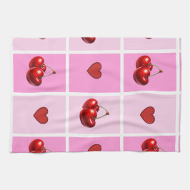 Custom Cherry Heart Checkerboard Pattern Geschirrtuch