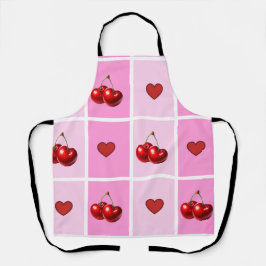 Custom Cherry Heart Checkerboard Pattern Schürze