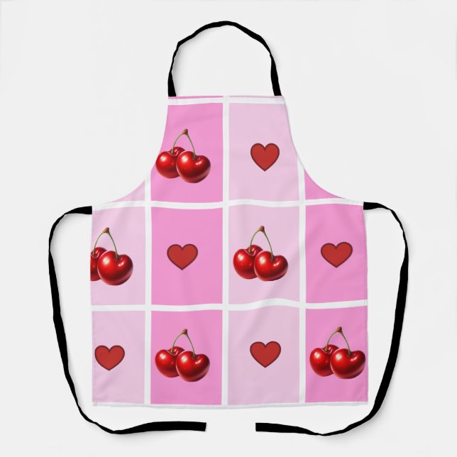Custom Cherry Heart Checkerboard Pattern Schürze (Vorderseite)