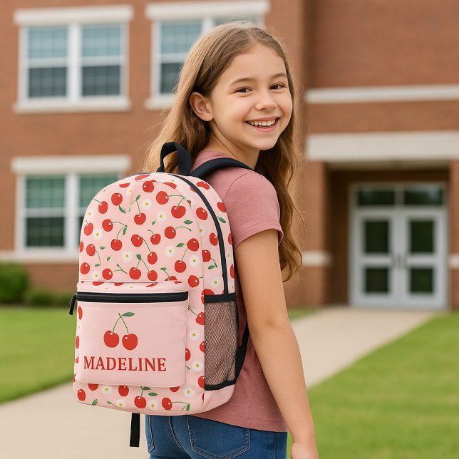 Custom Cherry Pink Girls Bedruckter Rucksack (Custom Name Pink Cherry Girls Backpack)