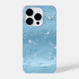 Custom Chic Blue Silver Glitzer Muster Girl iPhone 14 Pro Hülle