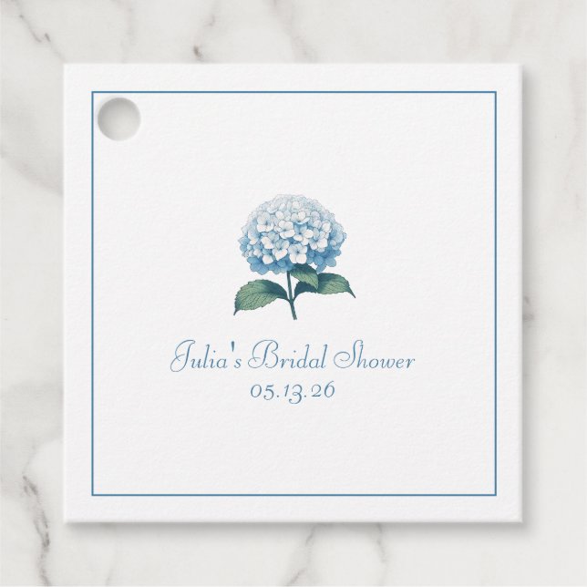 Custom Chic Brautparty Elegant Blue Hydrangea Geschenkanhänger (Vorderseite)