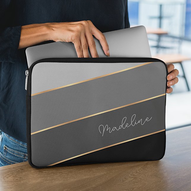 Custom Chic Dark Medium Light Gray Strip Art Laptopschutzhülle (Von Creator hochgeladen)