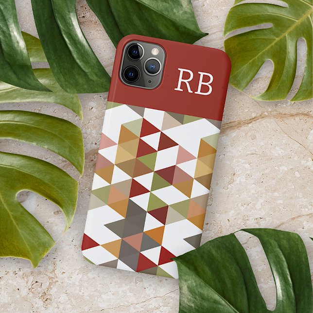 Custom Chic Dark Red Green Taupe Brown Polygon Art iPhone Hülle (Von Creator hochgeladen)