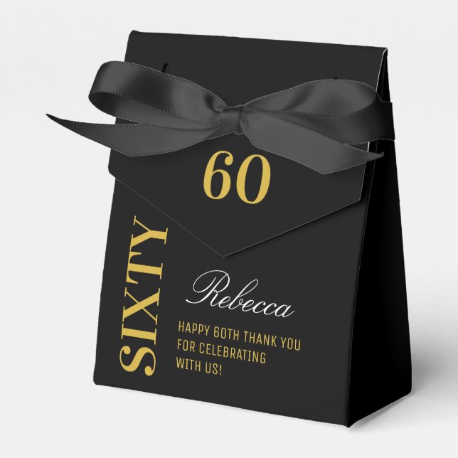Custom Chic Elegant 60 Geburtstag Schwarz & Gold Geschenkschachtel (Vorderseite)