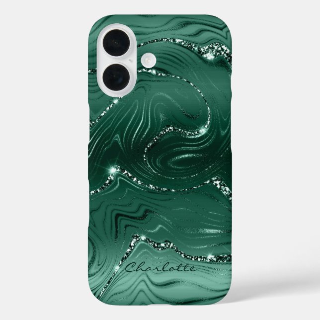 Custom Chic Emerald Green Silver Glitzer Muster Case-Mate iPhone Hülle (Rückseite)