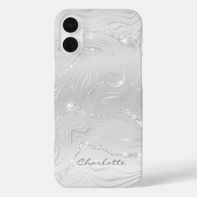 Custom Chic Gray Silver Glitzer Pattern Girl Case-Mate iPhone Hülle (Rückseite)