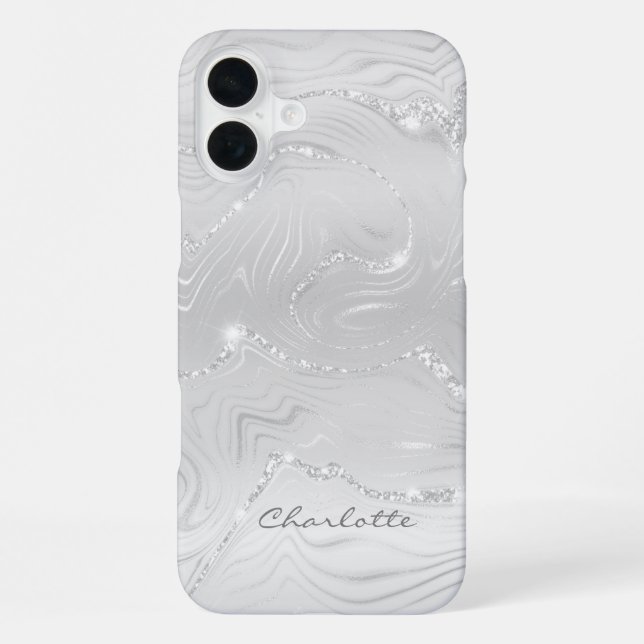Custom Chic Gray Silver Glitzer Pattern Girl iPhone Hülle (Rückseite)