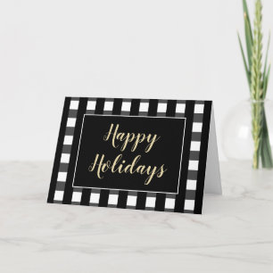 Custom Chic Happy Holidays Schwarz und Weiß Karier Karte