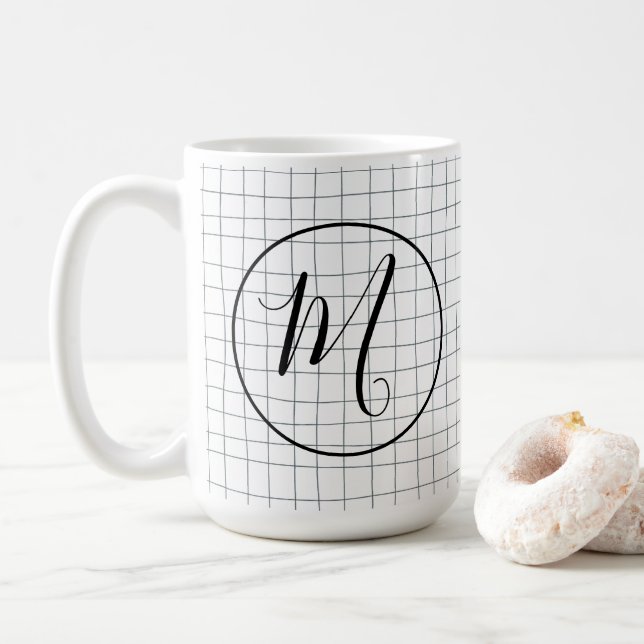 CUSTOM Chic Modern Messy Graphite Pencil LinesGrid Kaffeetasse (Mit Donut)