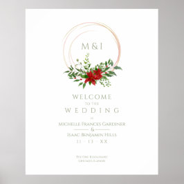 Custom Chic Poinsettia Christmas Wedding Welcome Poster
