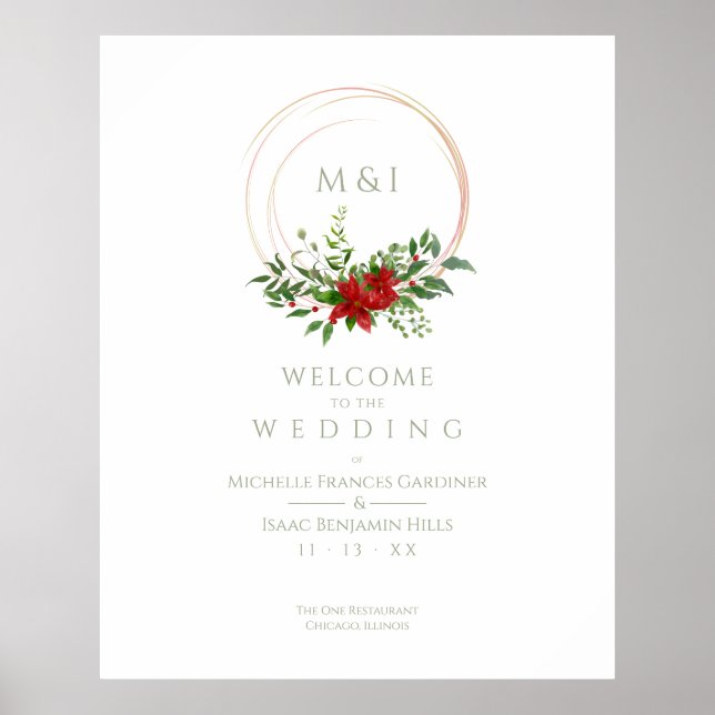 Custom Chic Poinsettia Christmas Wedding Welcome Poster (Vorne)