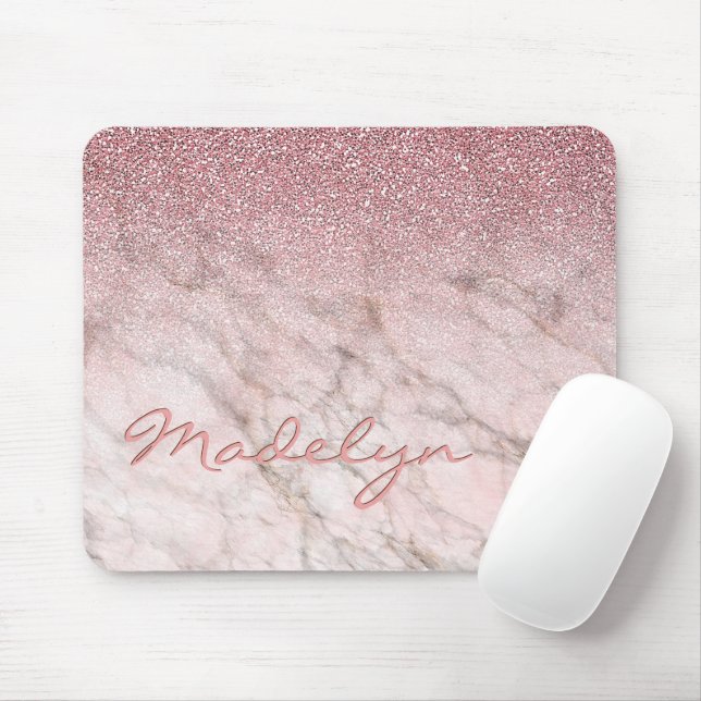 Custom Chic Rose Gold Glitzer Marble Art Muster Mousepad (Mit Mouse)