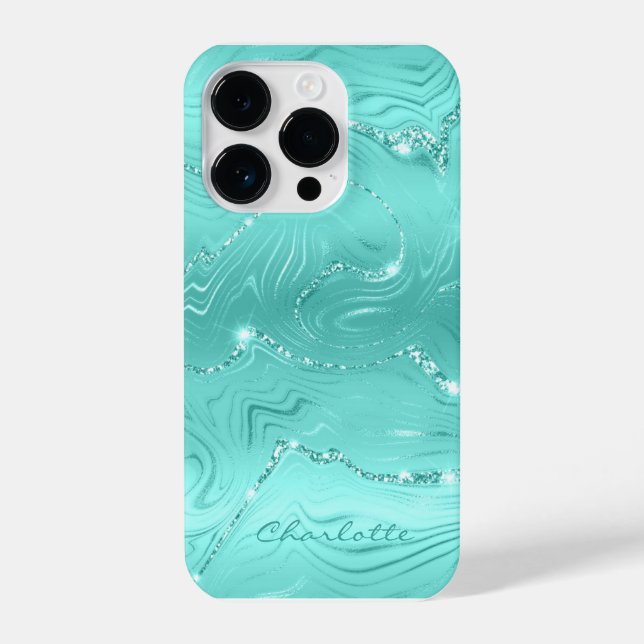 Custom Chic Turquoise Silver Glitzer Muster Girl iPhone Hülle (Rückseite)