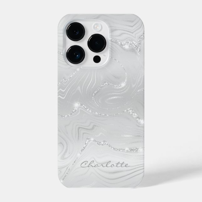Custom Chic White Silver Glitzer Muster Girl iPhone Hülle (Rückseite)