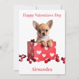Custom Chihuahua Pup White Hearts on Box Valentine Feiertagskarte