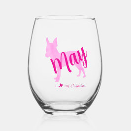 Custom Chihuahua Wine Glass Pastel Pink Silhouette Weinglas Ohne Stiel