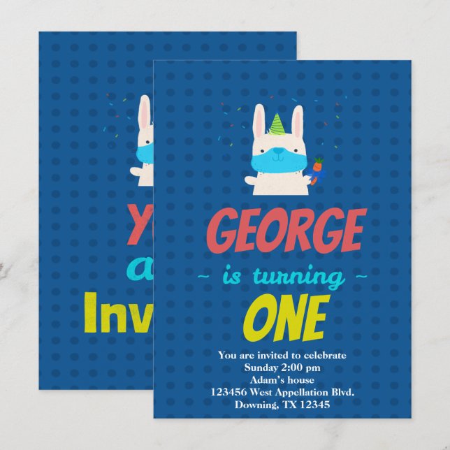 Custom Child Bunny Rabbit Mask Cartoon Einladung (Vorne/Hinten)