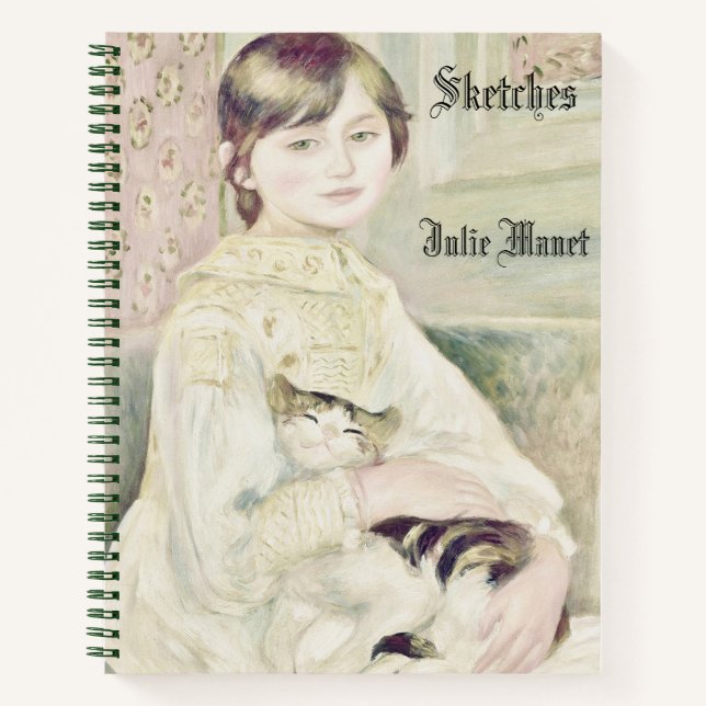 Custom "Child with Cat" by Renoir Name Sketchbook Notizbuch (Vorderseite)