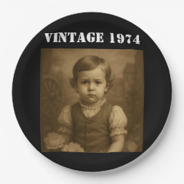 Custom Childhood Photo & Year Vintage Personalized Pappteller