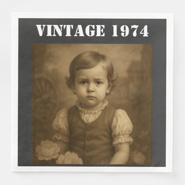 Custom Childhood Photo & Year Vintage Personalized Serviette (Vorderseite)