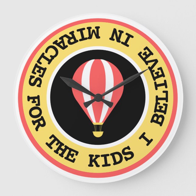 Custom Children's Miracle Network Name Red Yellow Große Wanduhr (Vorderseite)